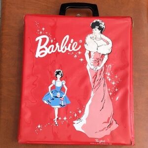 1962 Barbie Red Ponytail Case with Pink and Blue Illustration